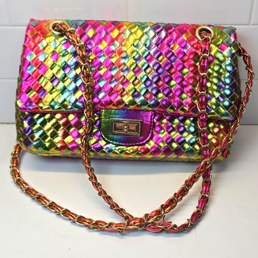 Multicolor Sparkle Chain Shoulder Purse Rare Rainbow Boutique Iridescent